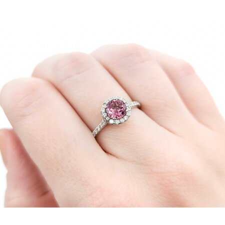 Ring .42ctw Round Diamonds .82ct Pink Tourmaline 14kw sz7 9mm 124060222