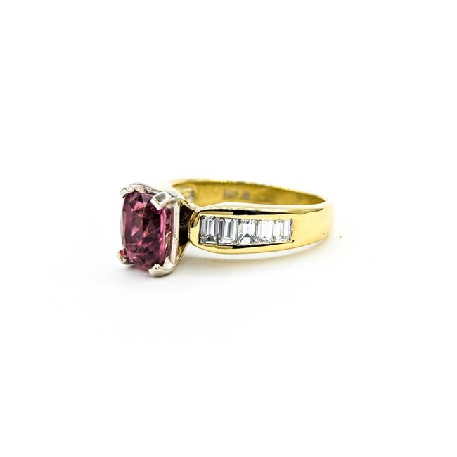 Ring .70ctw Baguette Diamonds 1.41ct Pink Tourmaline 14ky sz6.5 5.2mm 124060203