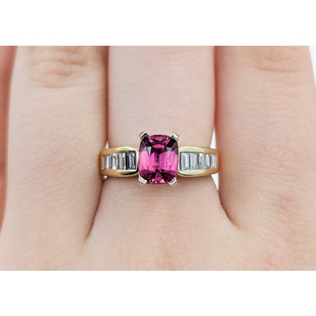 Ring .70ctw Baguette Diamonds 1.41ct Pink Tourmaline 14ky sz6.5 5.2mm 124060203