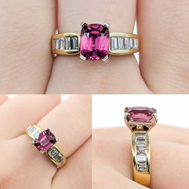 Ring .70ctw Baguette Diamonds 1.41ct Pink Tourmaline 14ky sz6.5 5.2mm 124060203