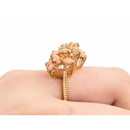 Ring (15)5x3mm Oval Coral .15ctw Quartz 14ky sz8.25 224090156