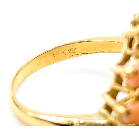 Ring (15)5x3mm Oval Coral .15ctw Quartz 14ky sz8.25 224090156