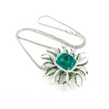  Pendant/Brooch 2.98ctw Round Diamonds 36.97ct GRS Colombian Minor Oil Emerald 3.65ctw Tsavorite Garnet 61x58mm 18kw 24" 224101252