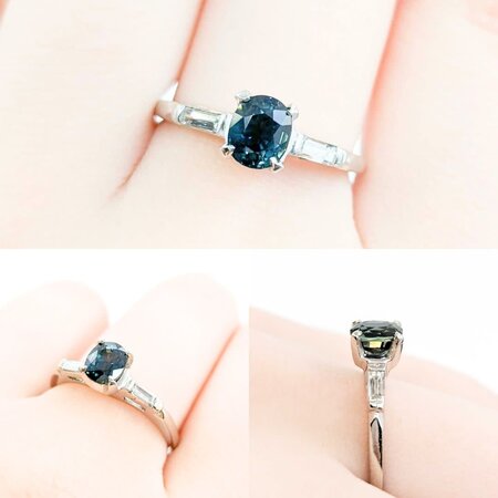 Ring Vintage .18ctw Straight Baguette Diamonds 1.18ct Sapphire 900pt sz8 124020180