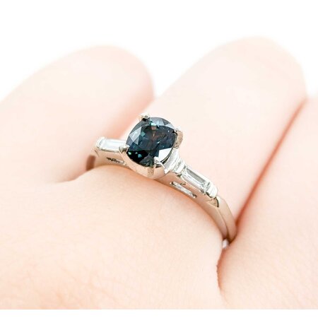 Ring Vintage .18ctw Straight Baguette Diamonds 1.18ct Sapphire 900pt sz8 124020180