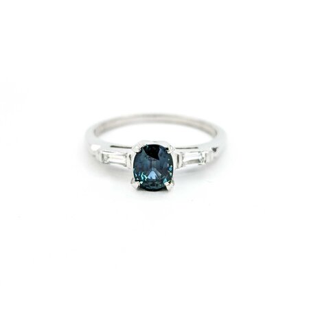 Ring Vintage .18ctw Straight Baguette Diamonds 1.18ct Sapphire 900pt sz8 124020180