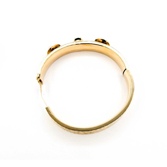 Bracelet Hinged Bangle 2.20ct Oval Cabochon Emerald (2) 7.8mm South Sea Pearls 14ky Mid Century 6.5" 11.5mm 224103751