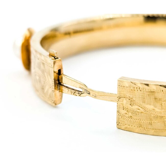 Bracelet Hinged Bangle 2.20ct Oval Cabochon Emerald (2) 7.8mm South Sea Pearls 14ky Mid Century 6.5" 11.5mm 224103751