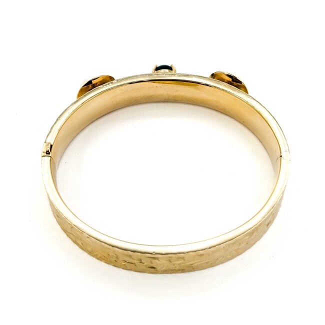 Bracelet Hinged Bangle 2.20ct Oval Cabochon Emerald (2) 7.8mm South Sea Pearls 14ky Mid Century 6.5" 11.5mm 224103751