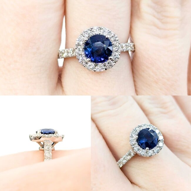 Ring Halo 1.00ctw Round Diamonds 1.57ct Sapphire 14kw sz6 11x11mm 124060195