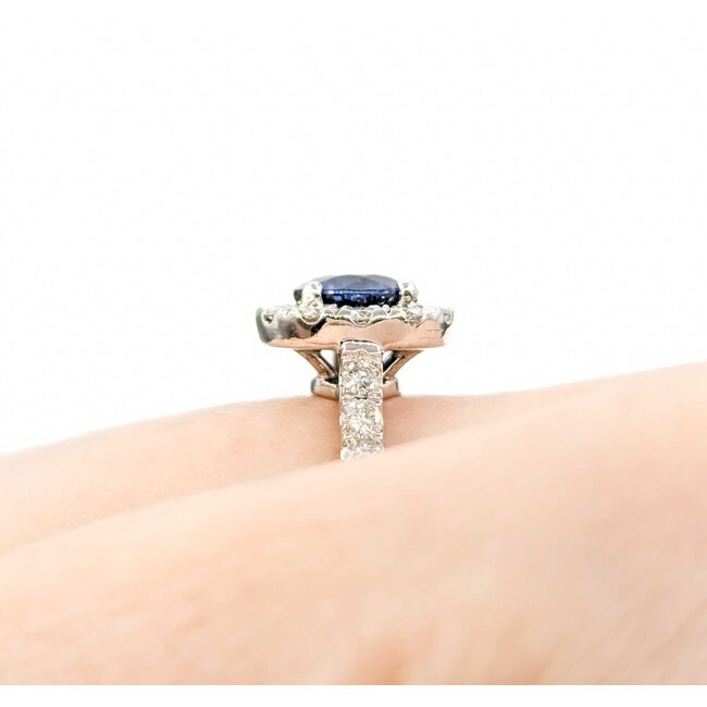 Ring Halo 1.00ctw Round Diamonds 1.57ct Sapphire 14kw sz6 11x11mm 124060195