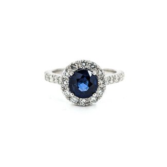 Ring Halo 1.00ctw Round Diamonds 1.57ct Sapphire 14kw sz6 11x11mm 124060195