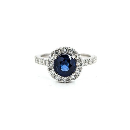 Ring Halo 1.00ctw Round Diamonds 1.57ct Sapphire 14kw sz6 11x11mm 124060195