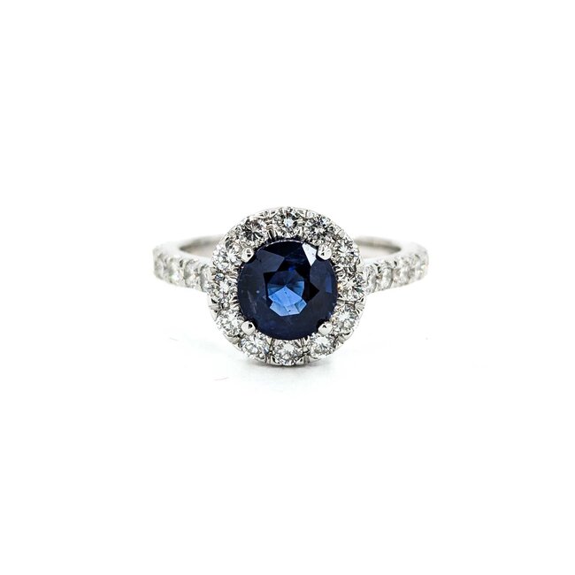 Ring Halo 1.00ctw Round Diamonds 1.57ct Sapphire 14kw sz6 11x11mm 124060195