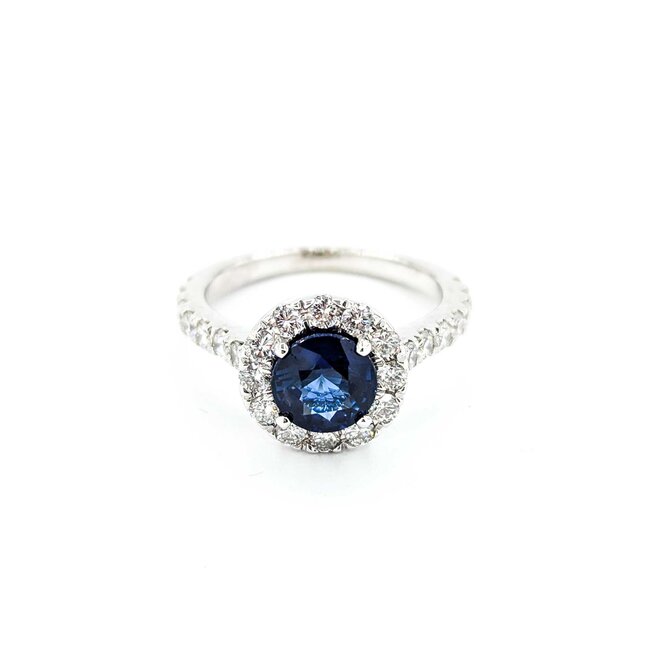 Ring Halo 1.00ctw Round Diamonds 1.57ct Sapphire 14kw sz6 11x11mm 124060195