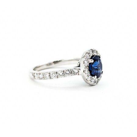 Ring Halo 1.00ctw Round Diamonds 1.57ct Sapphire 14kw sz6 11x11mm 124060195