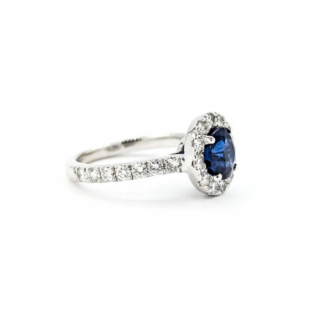 Ring Halo 1.00ctw Round Diamonds 1.57ct Sapphire GIA: 2241072264 14kw sz6 11x11mm 124060195