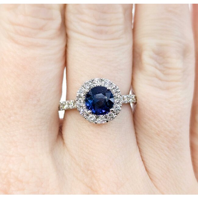 Ring Halo 1.00ctw Round Diamonds 1.57ct Sapphire 14kw sz6 11x11mm 124060195