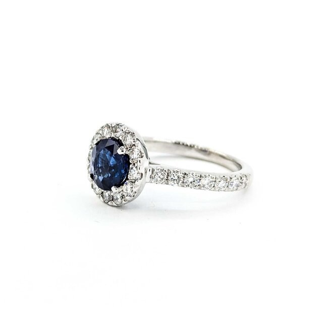 Ring Halo 1.00ctw Round Diamonds 1.57ct Sapphire 14kw sz6 11x11mm 124060195