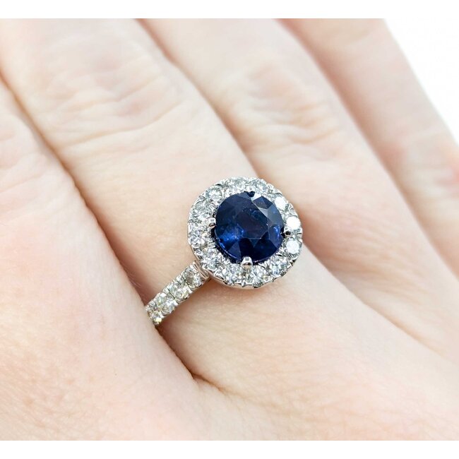Ring Halo 1.00ctw Round Diamonds 1.57ct Sapphire 14kw sz6 11x11mm 124060195
