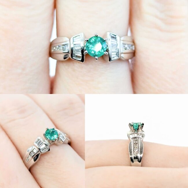 Ring .35ctw Round & Baguette Diamonds .32ct Emerald pt900 sz6.25 6.8mm 124060229