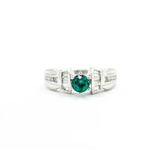 Ring .35ctw Round & Baguette Diamonds .32ct Emerald pt900 sz6.25 6.8mm 124060229