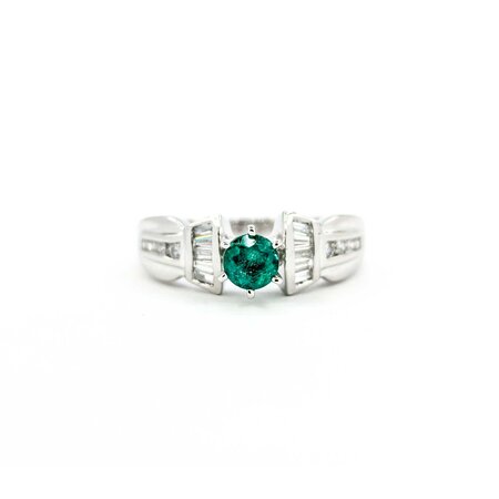 Ring .35ctw Round & Baguette Diamonds .32ct Emerald pt900 sz6.25 6.8mm 124060229