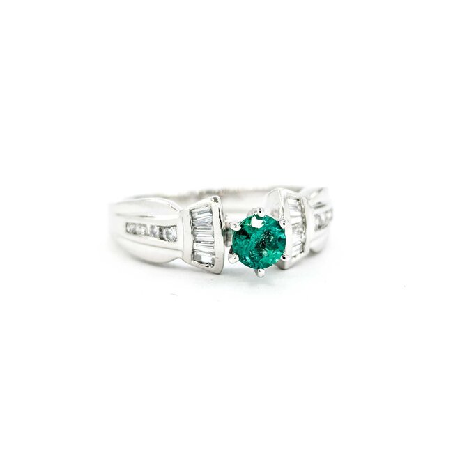 Ring .35ctw Round & Baguette Diamonds .32ct Emerald pt900 sz6.25 6.8mm 124060229