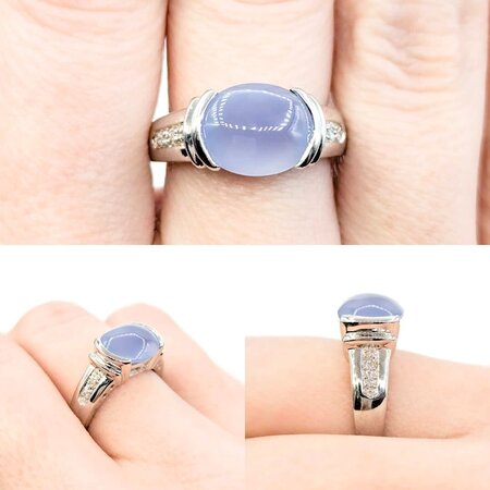 Ring .02ctw Round Diamonds 11x9 Chalcedony 14kw sz7 224100156