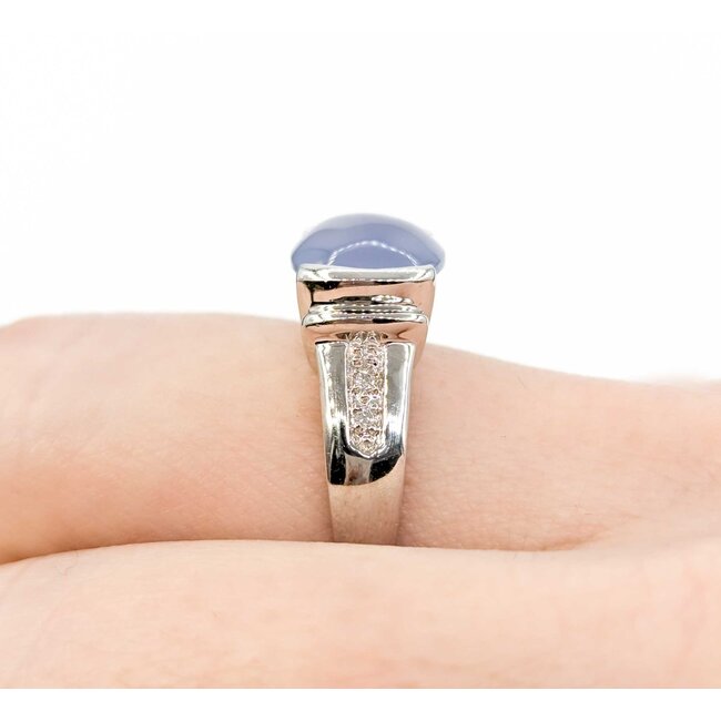 Ring .02ctw Round Diamonds 11x9 Chalcedony 14kw sz7 224100156
