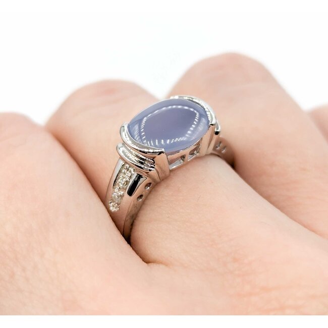 Ring .02ctw Round Diamonds 11x9 Chalcedony 14kw sz7 224100156