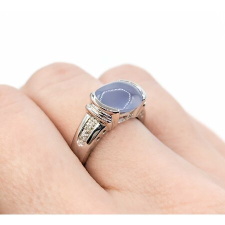 Ring .02ctw Round Diamonds 11x9 Chalcedony 14kw sz7 224100156