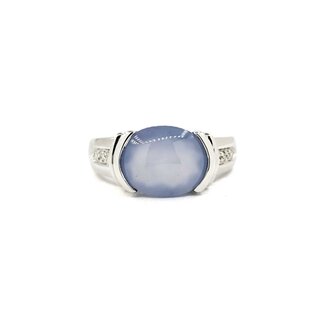 Ring .02ctw Round Diamonds 11x9 Chalcedony 14kw sz7 224100156