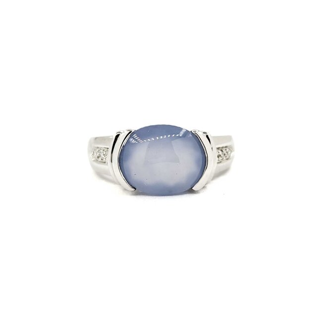 Ring .02ctw Round Diamonds 11x9 Chalcedony 14kw sz7 224100156