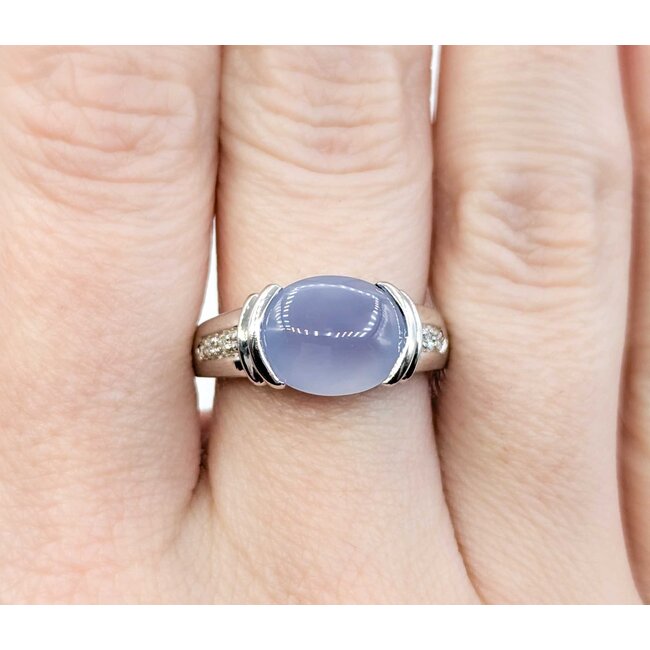 Ring .02ctw Round Diamonds 11x9 Chalcedony 14kw sz7 224100156