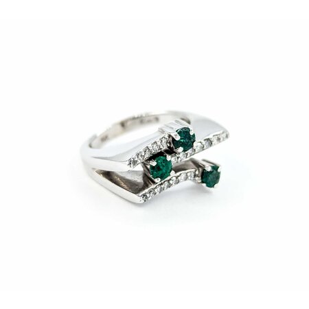 Ring 3 Row Bypass .15ctw Round Diamonds .30ctw Emerald 14kw sz5 224100154