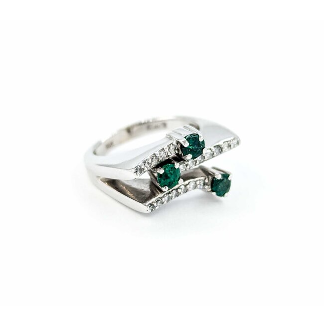 Ring 3 Row Bypass .15ctw Round Diamonds .30ctw Emerald 14kw sz5 224100154