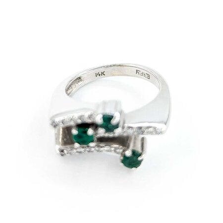 Ring 3 Row Bypass .15ctw Round Diamonds .30ctw Emerald 14kw sz5 224100154