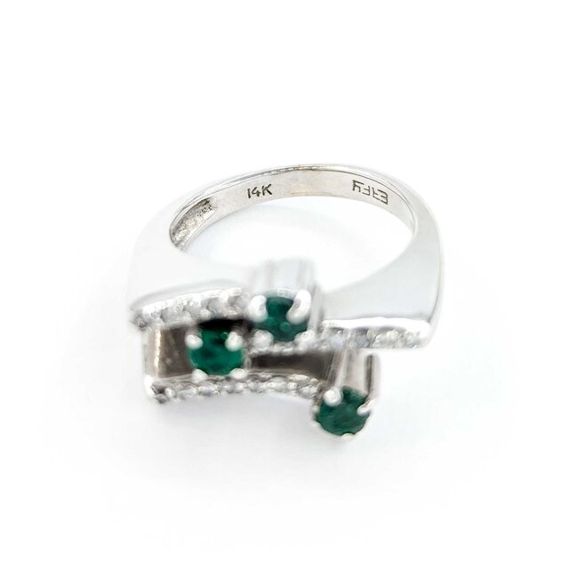 Ring 3 Row Bypass .15ctw Round Diamonds .30ctw Emerald 14kw sz5 224100154