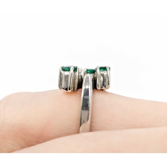 Ring 3 Row Bypass .15ctw Round Diamonds .30ctw Emerald 14kw sz5 224100154