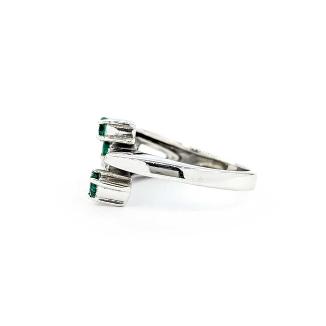 Ring 3 Row Bypass .15ctw Round Diamonds .30ctw Emerald 14kw sz5 224100154
