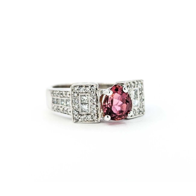 Ring .76ctw Round/Princess Diamonds 1.23ct Sapphire 18kw sz8 224100151