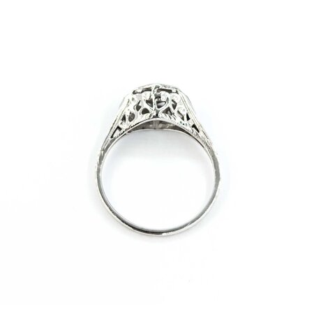 Ring Art Deco .02ct Old European Diamond Syn Sapphire 18kw sz5 224100751