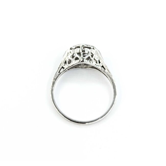 Ring Art Deco .02ct Old European Diamond Syn Sapphire 18kw sz5 224100751