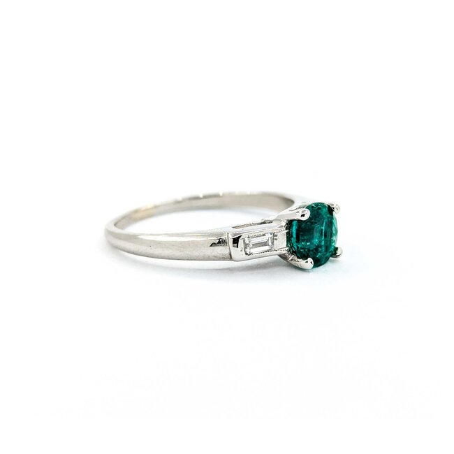 Ring Vintage .08ctw Baguette Diamonds .71ct Emerald 900pt sz6.5 124020155
