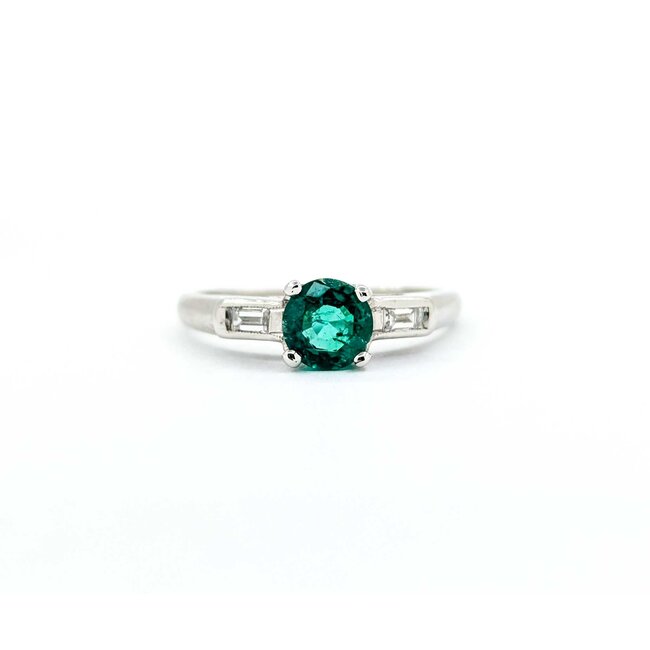 Ring Vintage .08ctw Baguette Diamonds .71ct Emerald 900pt sz6.5 124020155