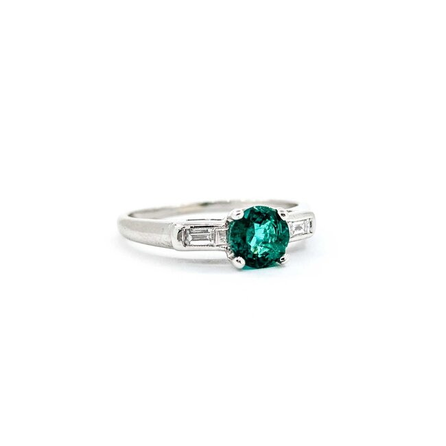 Ring Vintage .08ctw Baguette Diamonds .71ct Emerald 900pt sz6.5 124020155