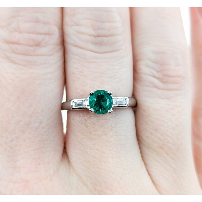 Ring Vintage .08ctw Baguette Diamonds .71ct Emerald 900pt sz6.5 124020155