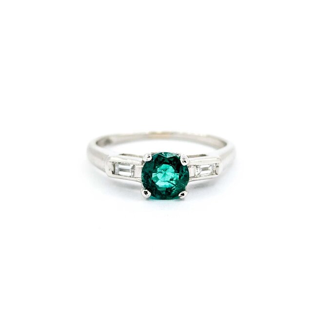 Ring Vintage .08ctw Baguette Diamonds .71ct Emerald 900pt sz6.5 124020155