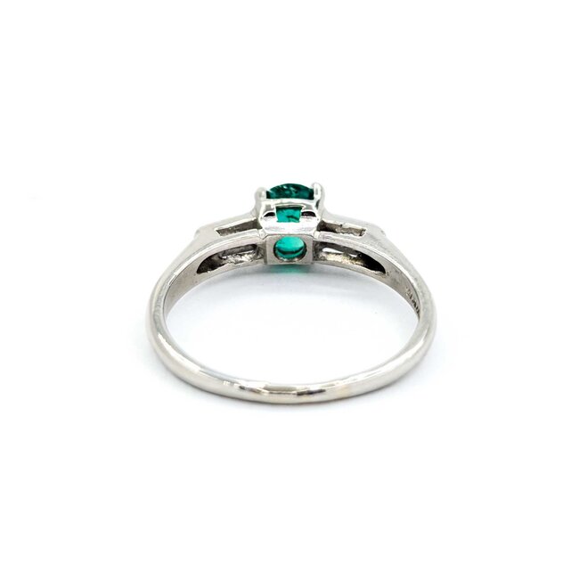 Ring Vintage .08ctw Baguette Diamonds .71ct Emerald 900pt sz6.5 124020155